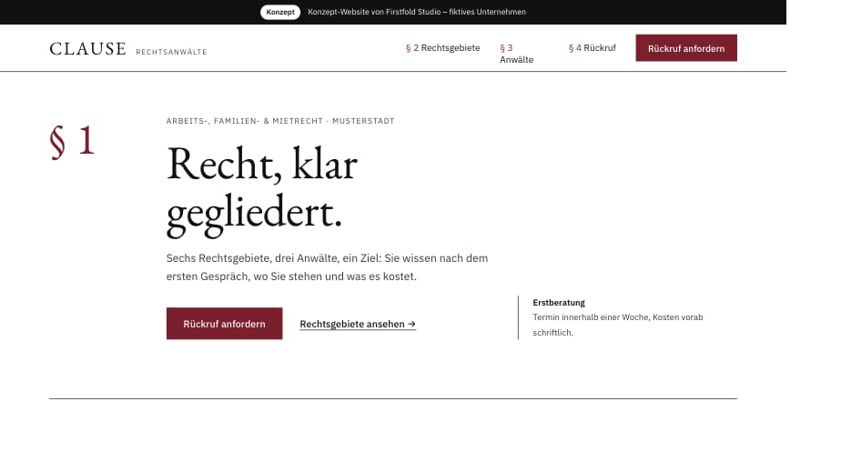Konzept‑Website für eine Kanzlei, Startseite