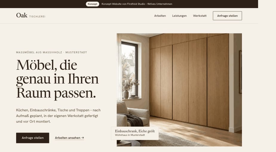 Konzept‑Website für eine Tischlerei, Startseite