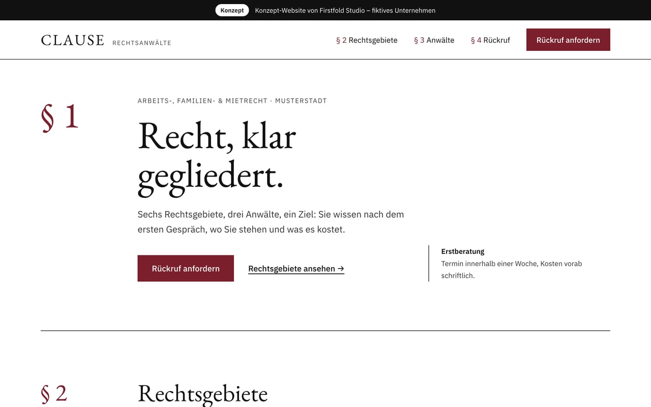 Konzept‑Website für eine Kanzlei, Startseite