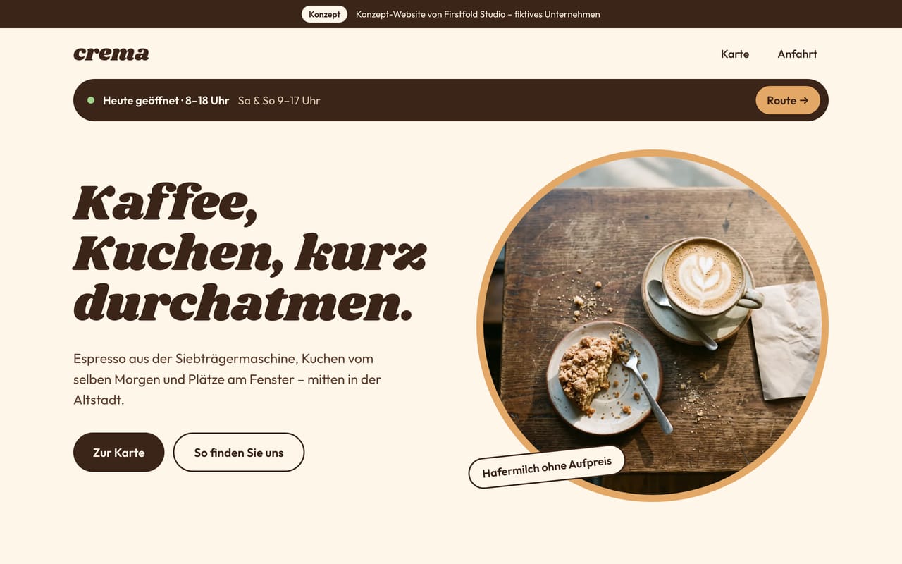 Konzept‑Website für ein Café, Startseite