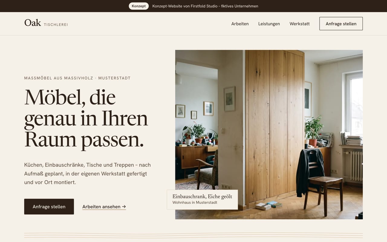 Konzept‑Website für eine Tischlerei, Startseite