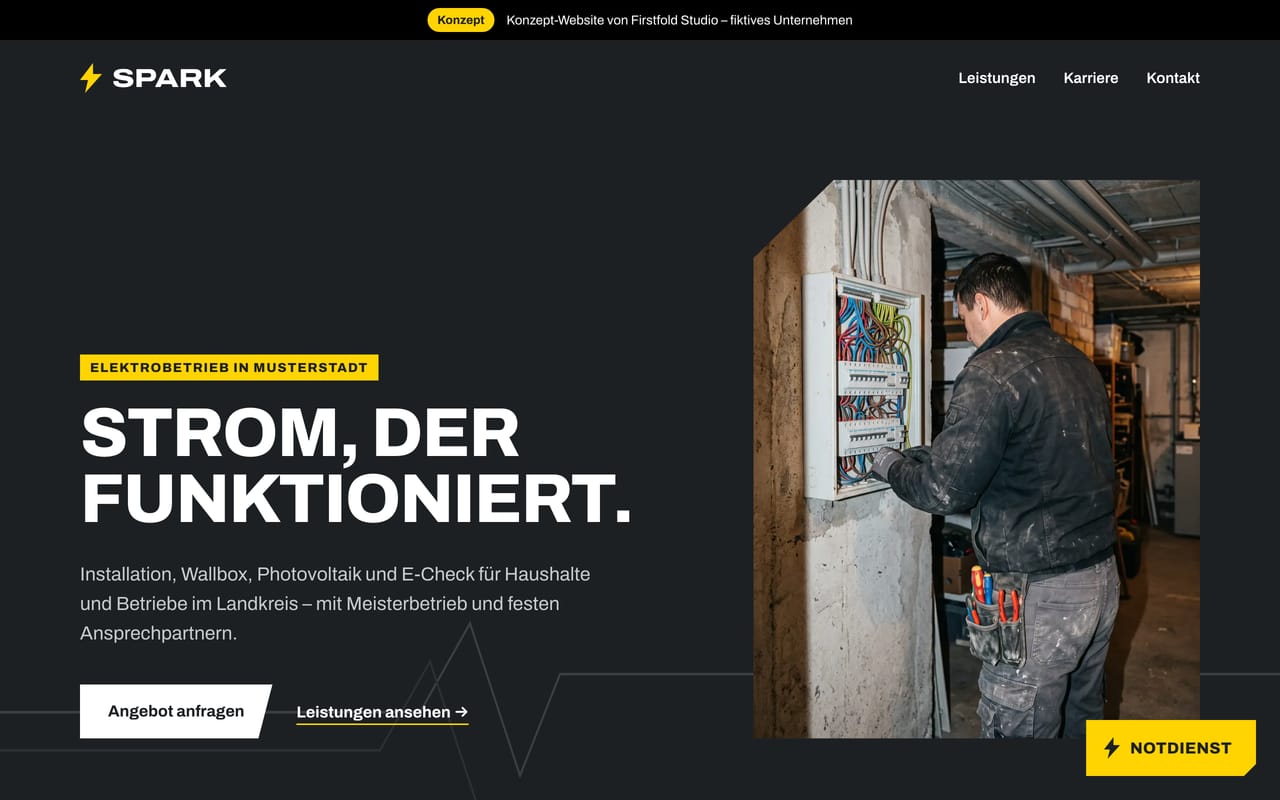 Konzept‑Website für einen Elektrobetrieb, Startseite